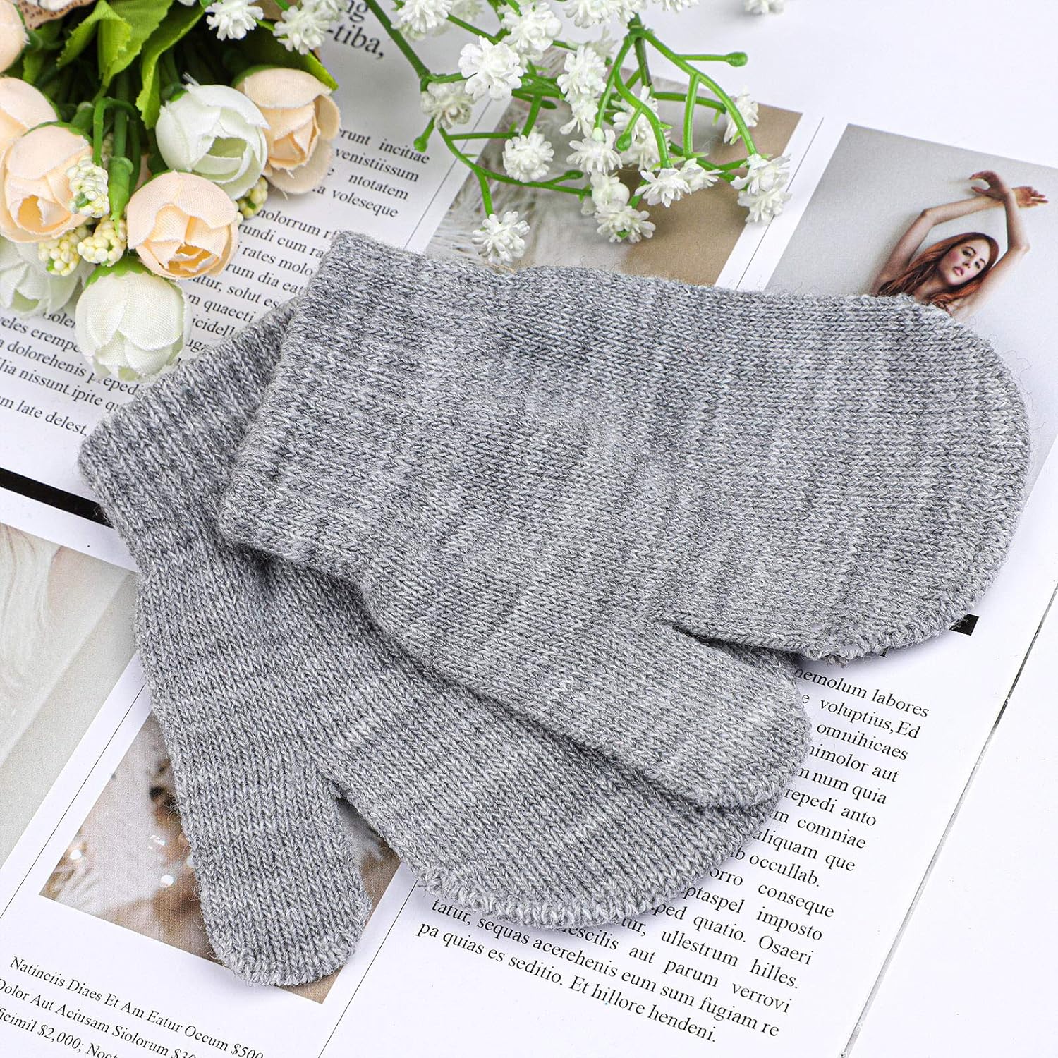 URATOT 6 Pairs Toddler Knitted Mittens Magic Stretch Gloves Winter Warm Knitted Soft Baby Mittens - Image 7
